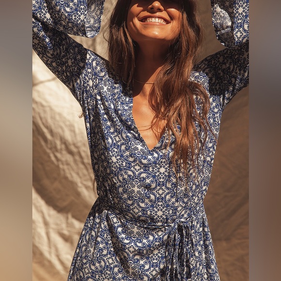 NWT Lulu’s Mandala Daydream Blue Print Maxi Dress - Picture 3 of 11